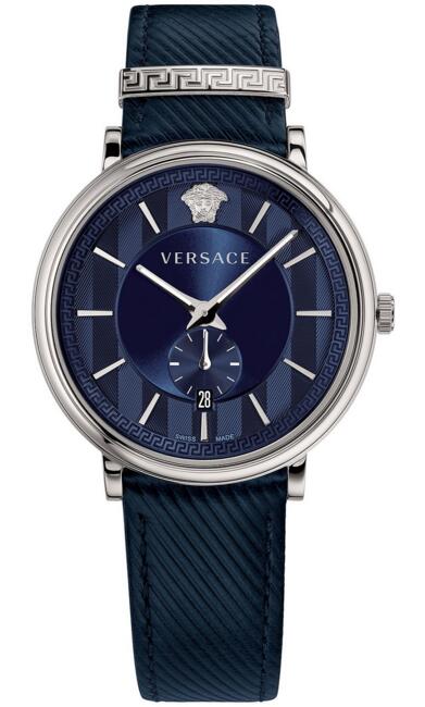 Review Versace V-Circle Manifesto Edition Blue Leather VBQ010017 watch Replica - Click Image to Close